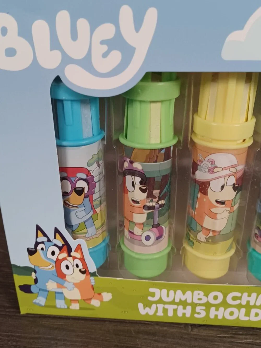 New In Sealed Box Bluey Jumbo Chalk Set 5 Holders & Jumbo Chalk Sticks